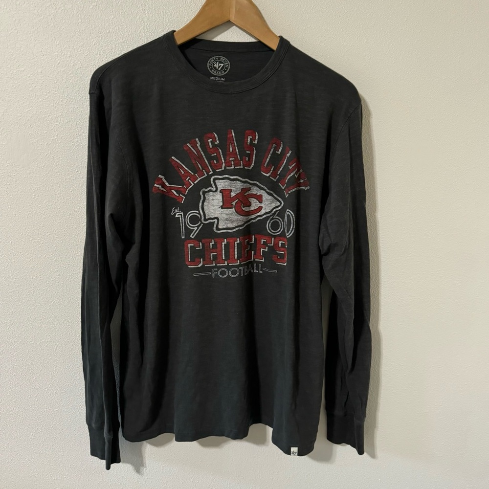 Kansas City Chiefs 47 Wordmark Long Sleeve Graphic Tee Gray NFL-Medium